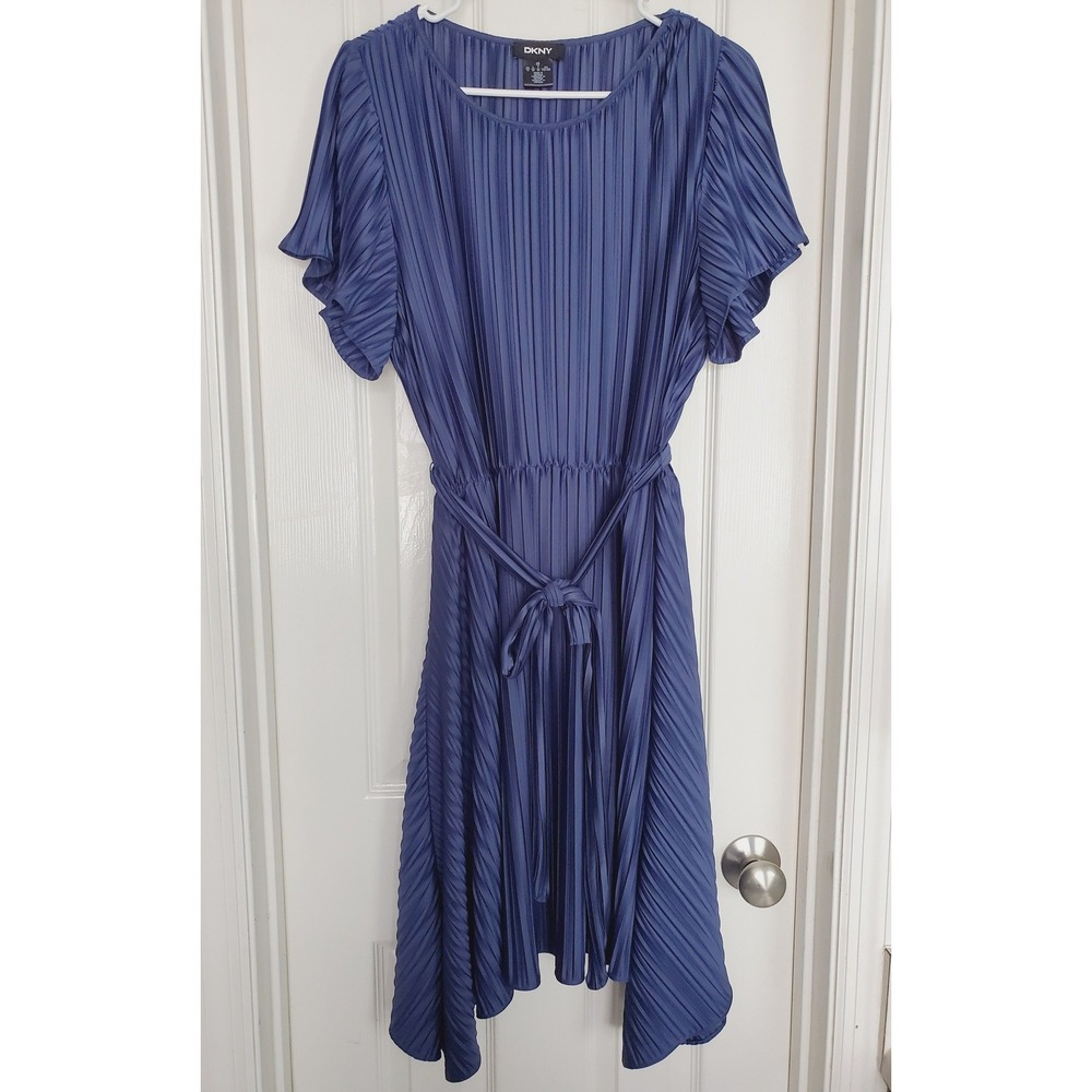 DKNY Wedding Guest Pleated Flutter Sleeve Midi Belted Occasion Cocktail Dress 12